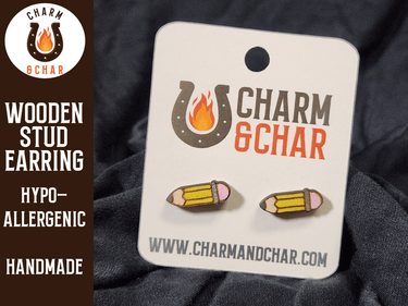 Pencil Wood Stud Earrings - Back to School Fashion Earring - Stud Earring - Charm and Char